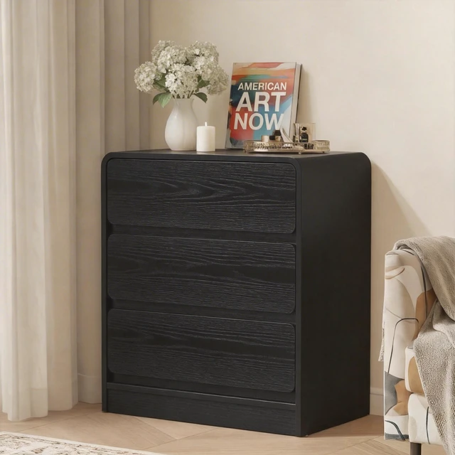 Alt view image 6 of 7 - 3 Drawer Nightstand Set, Wooden Night Stand Cabinet for Living Purpose Side Table Easy Assembly Anti Tip Kit Included