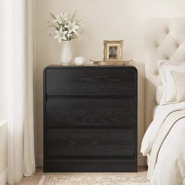 Alt view image 5 of 7 - 3 Drawer Nightstand Set, Wooden Night Stand Cabinet for Living Purpose Side Table Easy Assembly Anti Tip Kit Included