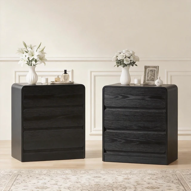 Main image of 3 Drawer Nightstand Set, Wooden Night Stand Cabinet for Living Purpose Side Table Easy Assembly Anti Tip Kit Included