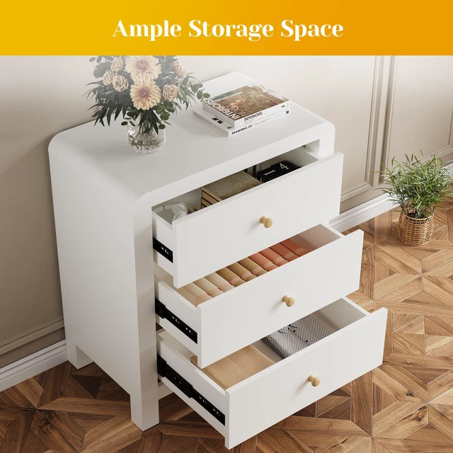Alt view image 3 of 7 - 3 Drawer Dresser with Rounded Table Corners, Chest Drawers Large Nightstand Side Table Storage Dressers Organizer