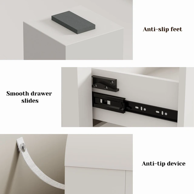 Alt view image 4 of 7 - 3 Drawer Dresser with Rounded Table Corners, Chest Drawers Large Nightstand Side Table Storage Dressers Organizer
