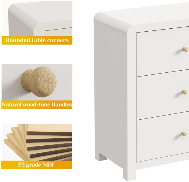 Alt view image 5 of 7 - 3 Drawer Dresser with Rounded Table Corners, Chest Drawers Large Nightstand Side Table Storage Dressers Organizer