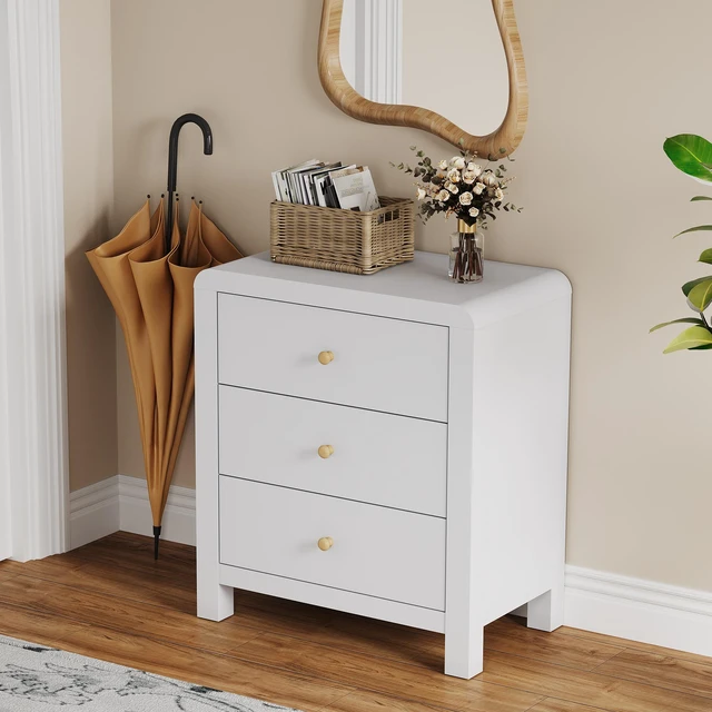 Alt view image 6 of 7 - 3 Drawer Dresser with Rounded Table Corners, Chest Drawers Large Nightstand Side Table Storage Dressers Organizer