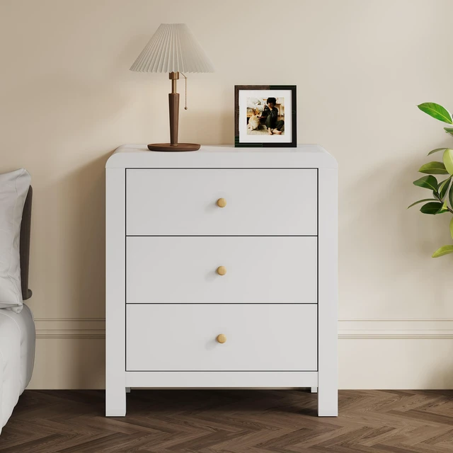 Alt view image 7 of 7 - 3 Drawer Dresser with Rounded Table Corners, Chest Drawers Large Nightstand Side Table Storage Dressers Organizer