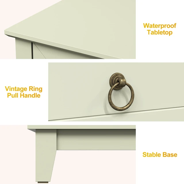 Alt view image 5 of 7 - Nightstand with 3 Drawers, Tall Narrow Bedside Table End Table with Storage for Living, Light Green, Particle Board