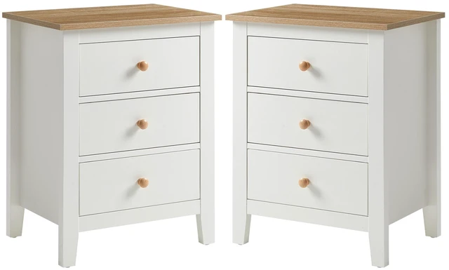 Main image of Nightstand Set, Wooden Bedside End Table, White, Particle Board and MDF