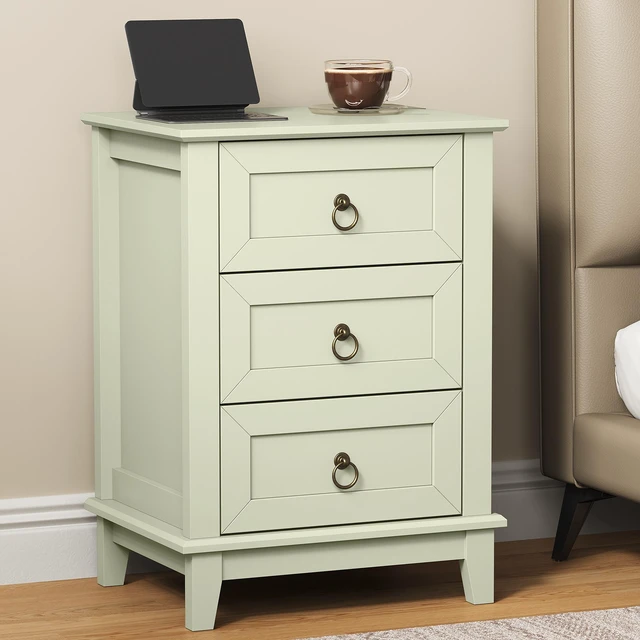 Alt view image 7 of 7 - Nightstand with 3 Drawers, Tall Narrow Bedside Table End Table with Storage for Living, Light Green, Particle Board