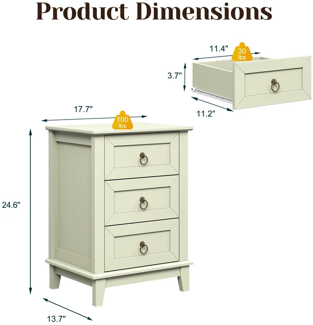 Alt view image 2 of 7 - Nightstand with 3 Drawers, Tall Narrow Bedside Table End Table with Storage for Living, Light Green, Particle Board