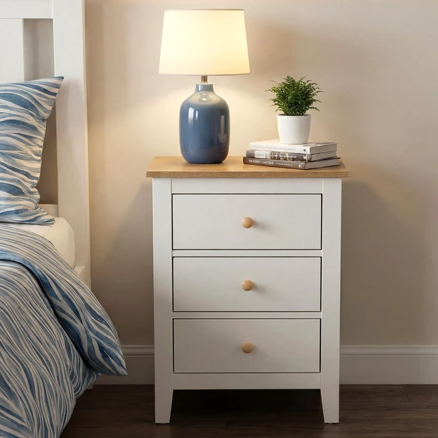 Main image of Nightstand with 3 Drawers, White, Particle Board and MDF
