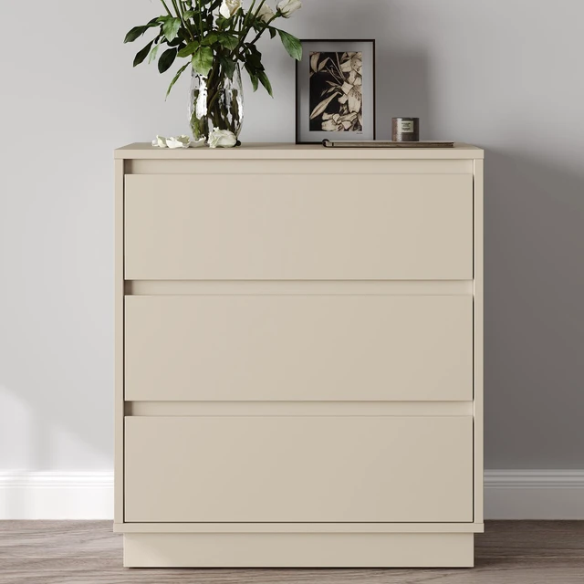 Main image of Large 3 Drawer Dresser, Nightstand for Wide Bedside Table with Hidden Pull-Out System Wooden Chest Drawers for Living