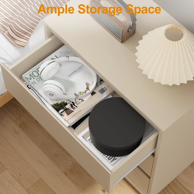 Alt view image 3 of 7 - Large 3 Drawer Dresser, Nightstand for Wide Bedside Table with Hidden Pull-Out System Wooden Chest Drawers for Living
