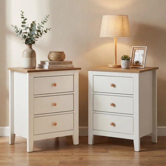 Alt view image 5 of 7 - Nightstand with 3 Drawers, White, Particle Board and MDF