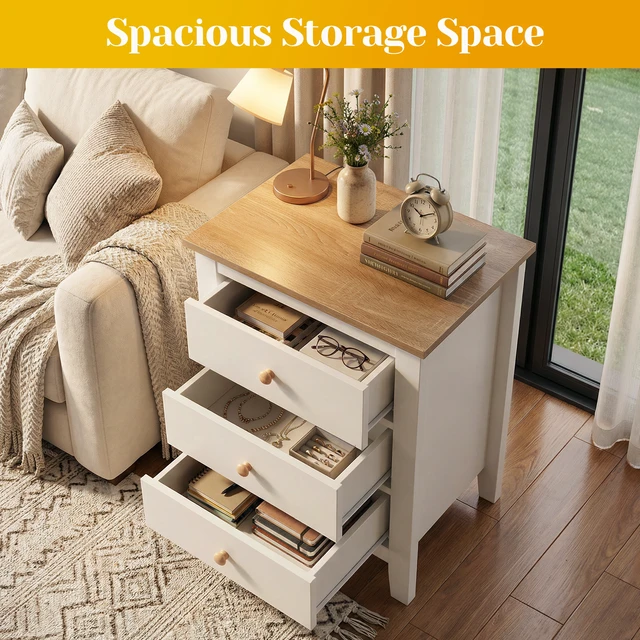 Alt view image 4 of 7 - Nightstand with 3 Drawers, White, Particle Board and MDF
