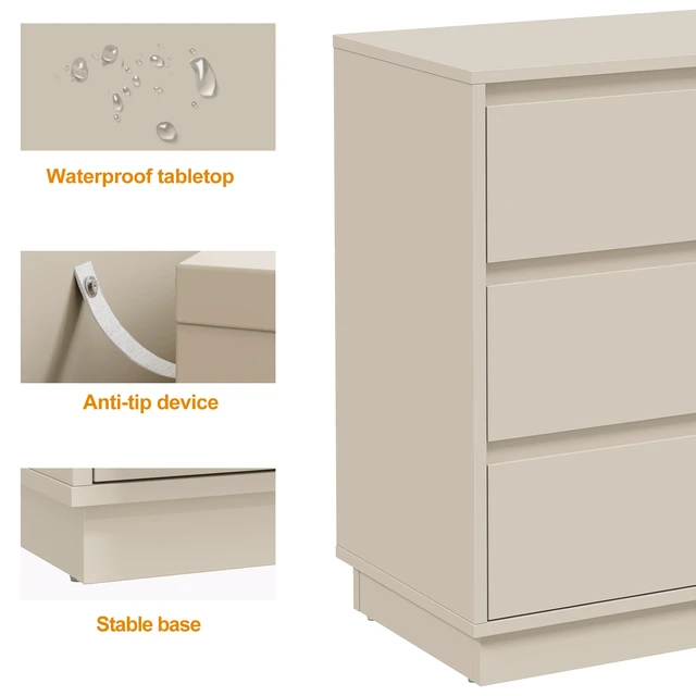 Alt view image 5 of 7 - Large 3 Drawer Dresser, Nightstand for Wide Bedside Table with Hidden Pull-Out System Wooden Chest Drawers for Living