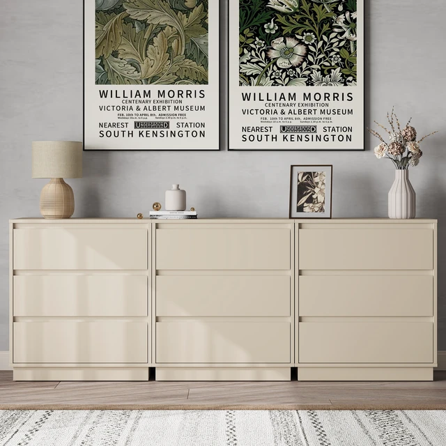 Alt view image 7 of 7 - Large 3 Drawer Dresser, Nightstand for Wide Bedside Table with Hidden Pull-Out System Wooden Chest Drawers for Living