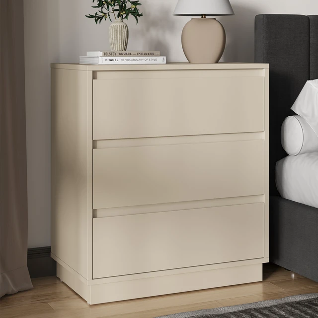 Alt view image 6 of 7 - Large 3 Drawer Dresser, Nightstand for Wide Bedside Table with Hidden Pull-Out System Wooden Chest Drawers for Living