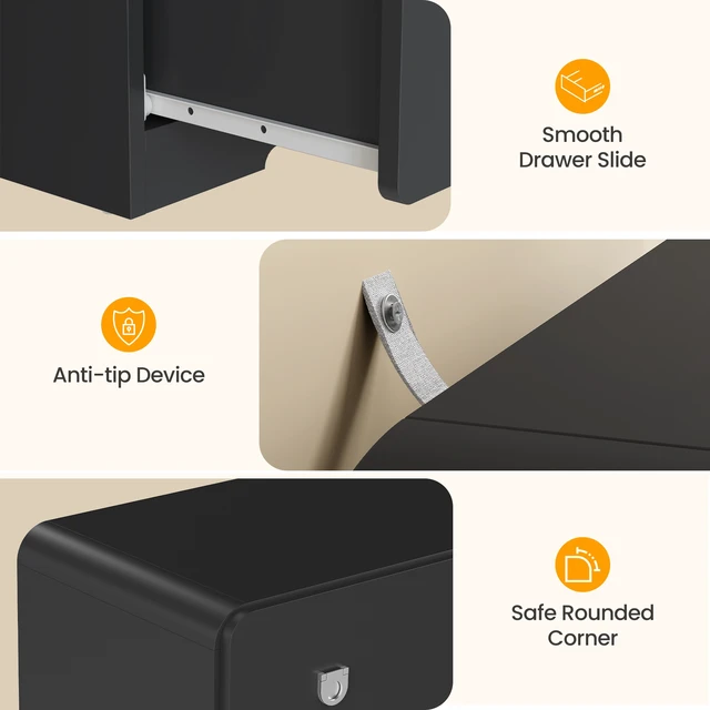Alt view image 7 of 7 - 3 Drawer Nightstand Painted Bedside Table with U-Shaped Handles for and Entryway, Black, MDF
