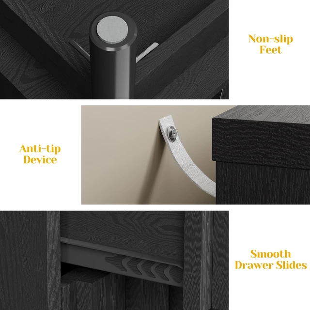 Alt view image 5 of 7 - 3 Drawer Dresser with Fluted Panel Design, Chest Drawers with Edge Pull Large Nightstand Side Table Storage Organizer