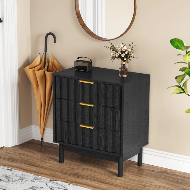 Alt view image 7 of 7 - 3 Drawer Dresser with Fluted Panel Design, Chest Drawers with Edge Pull Large Nightstand Side Table Storage Organizer