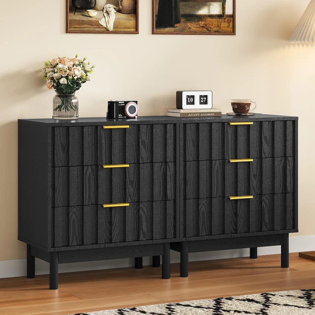 Alt view image 6 of 7 - 3 Drawer Dresser with Fluted Panel Design, Chest Drawers with Edge Pull Large Nightstand Side Table Storage Organizer