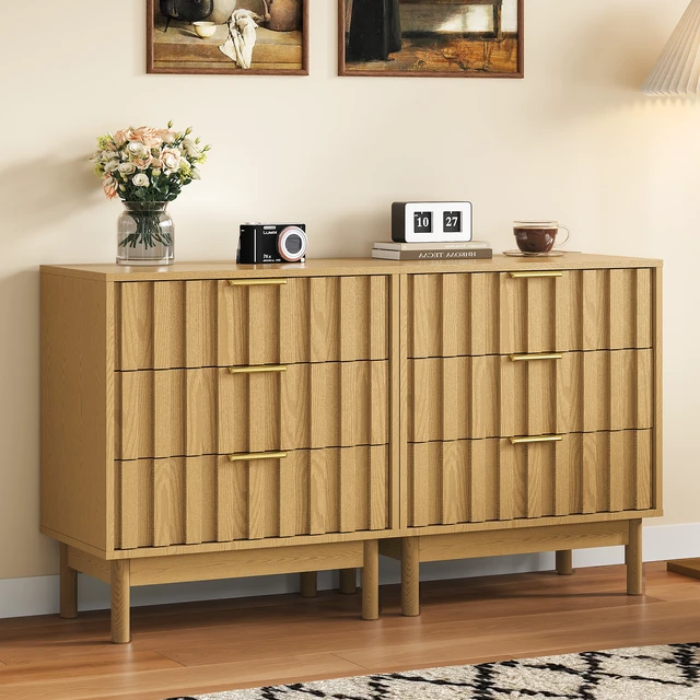 Alt view image 6 of 7 - 3 Drawer Dresser with Fluted Panel Design, Chest Drawers with Edge Pull Large Nightstand Side Table Storage Organizer