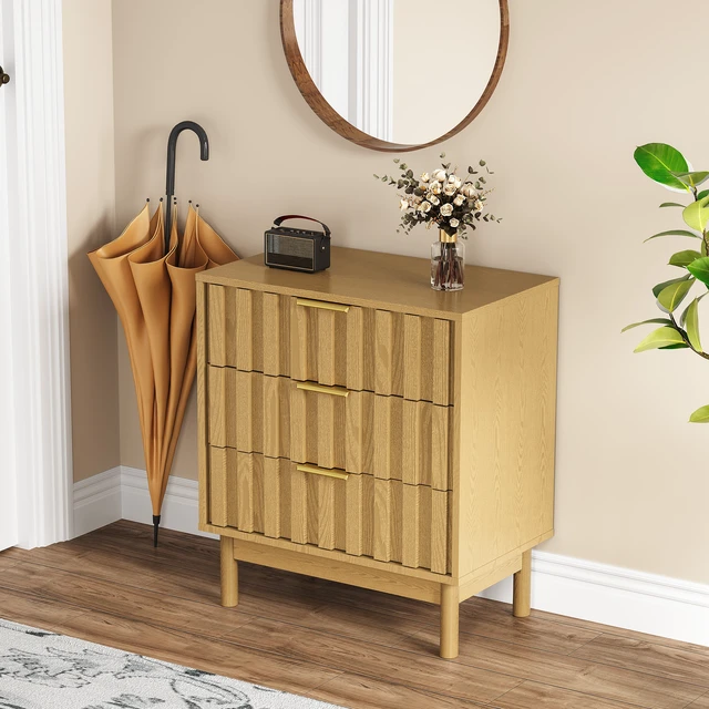 Alt view image 7 of 7 - 3 Drawer Dresser with Fluted Panel Design, Chest Drawers with Edge Pull Large Nightstand Side Table Storage Organizer