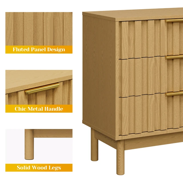 Alt view image 4 of 7 - 3 Drawer Dresser with Fluted Panel Design, Chest Drawers with Edge Pull Large Nightstand Side Table Storage Organizer