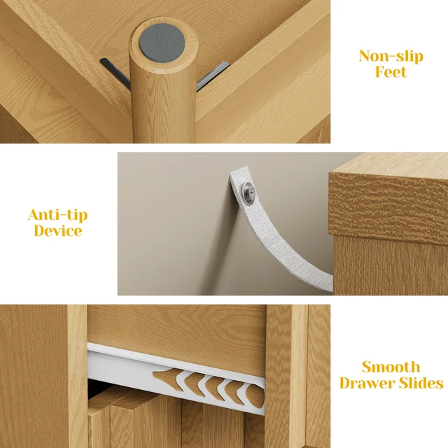 Alt view image 5 of 7 - 3 Drawer Dresser with Fluted Panel Design, Chest Drawers with Edge Pull Large Nightstand Side Table Storage Organizer