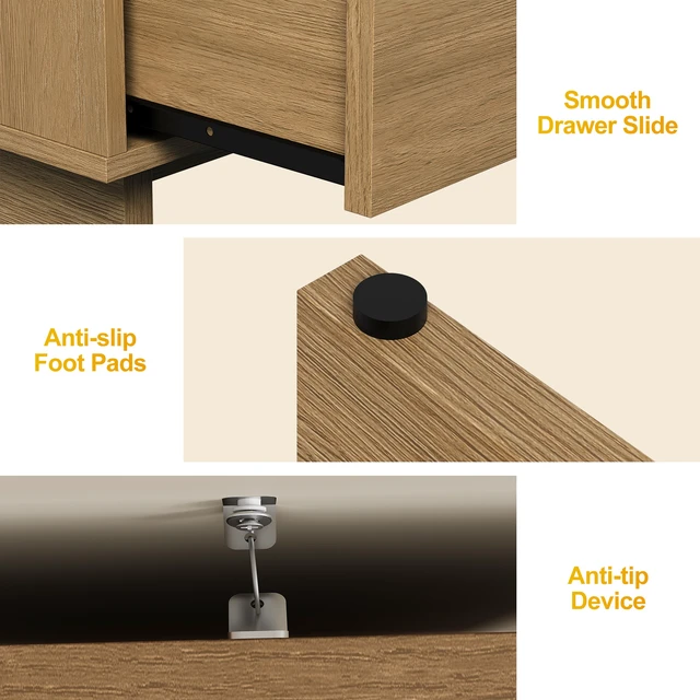 Alt view image 4 of 7 - Professional 3 Drawer Nightstand Solid Construction, Load Capacity Storage Organizer for Living Space Oak Finish