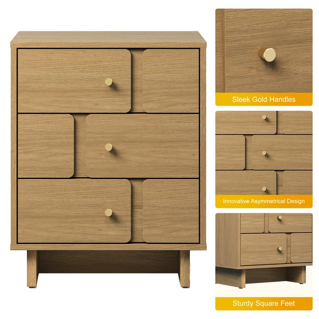 Alt view image 5 of 7 - Professional 3 Drawer Nightstand Solid Construction, Load Capacity Storage Organizer for Living Space Oak Finish