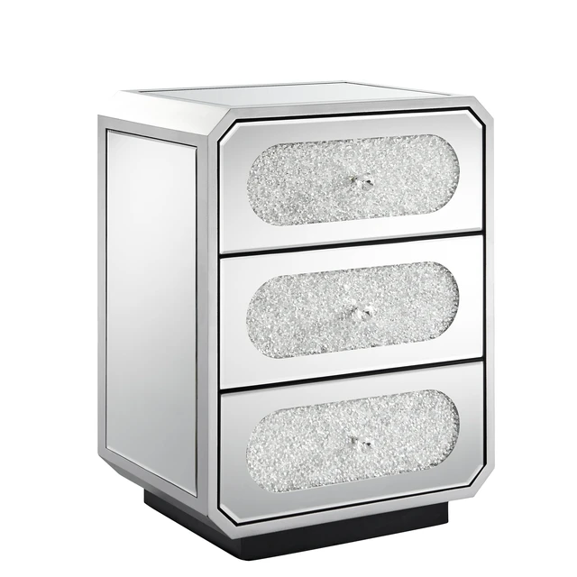 Alt view image 7 of 7 - Mirrored Nightstand with 3 Drawers, End Table with Crystal Handles Bedside Table for Living 17.7 Inch 13.8 Inch