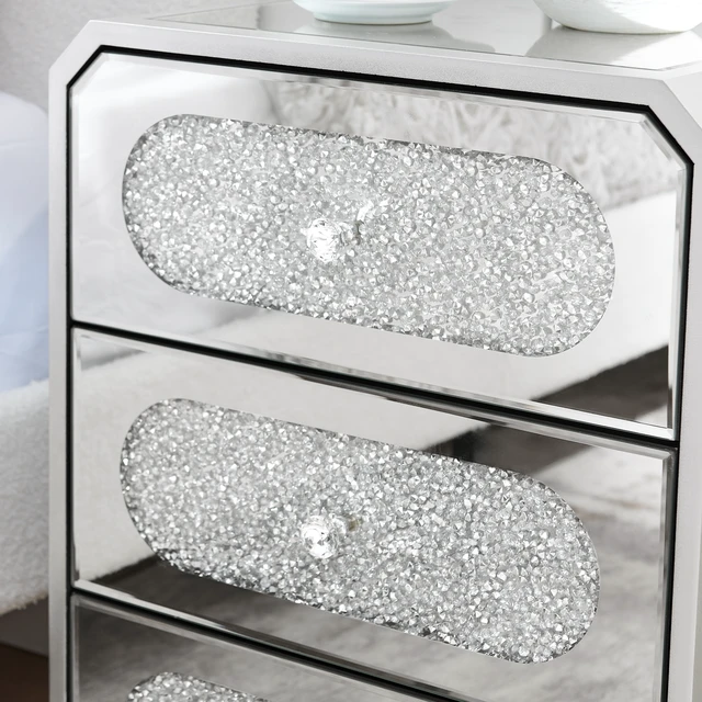 Alt view image 5 of 7 - Mirrored Nightstand with 3 Drawers, End Table with Crystal Handles Bedside Table for Living 17.7 Inch 13.8 Inch