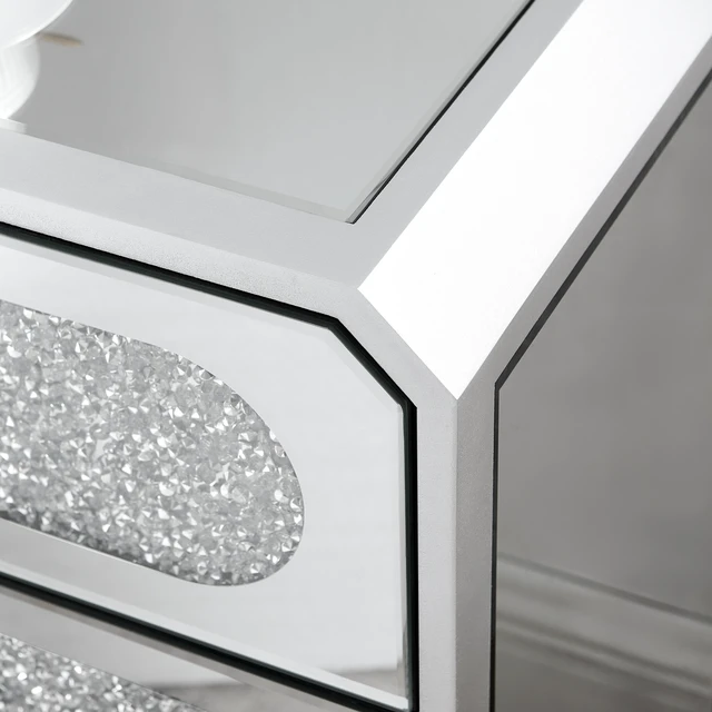 Alt view image 6 of 7 - Mirrored Nightstand with 3 Drawers, End Table with Crystal Handles Bedside Table for Living 17.7 Inch 13.8 Inch