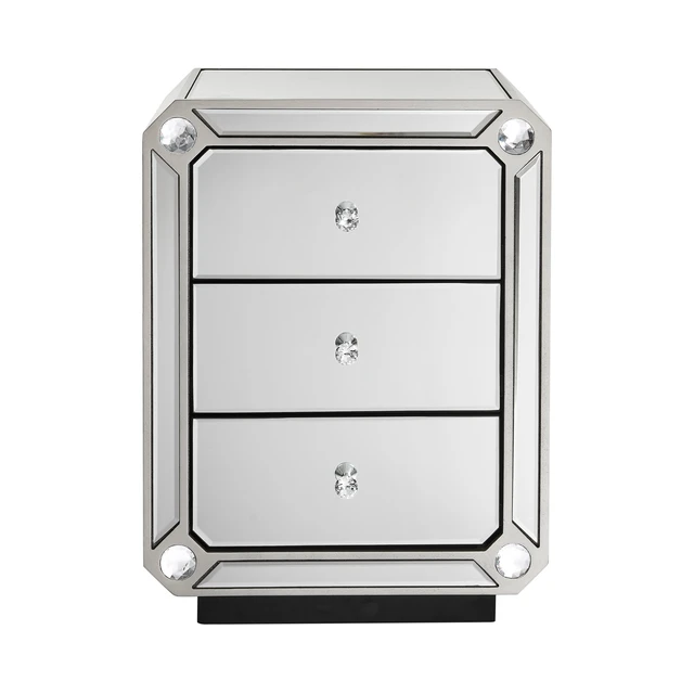 Alt view image 3 of 3 - Gold Mirror Three Drawn Cabinet, End Side Table Mirrored Nightstand Mirrored Side Table for Living Entryway 17.7 Inch