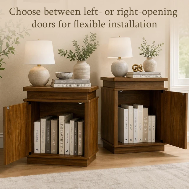 Alt view image 7 of 7 - Two Piece Nightstand Set with Arched Recesses, Storage Cabinets with LED Lighting Ample Storage Space and Magnetic Push