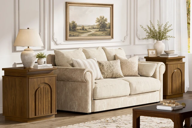 Alt view image 6 of 7 - Two Piece Nightstand Set with Arched Recesses, Storage Cabinets with LED Lighting Ample Storage Space and Magnetic Push