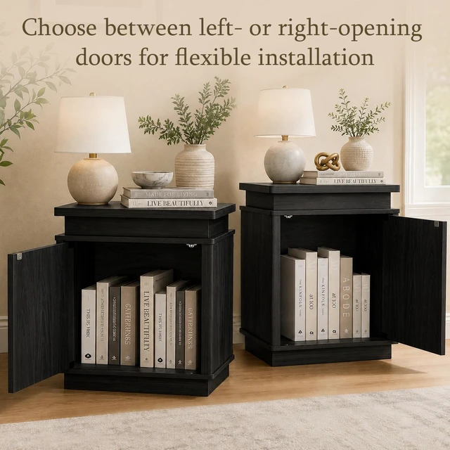 Alt view image 7 of 7 - Two Piece Nightstand Set with Arched Recesses, Storage Cabinets with LED Lighting Ample Storage Space and Magnetic Push