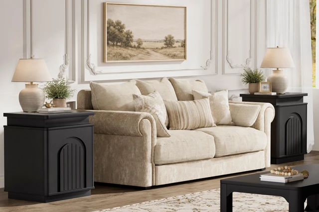 Alt view image 6 of 7 - Two Piece Nightstand Set with Arched Recesses, Storage Cabinets with LED Lighting Ample Storage Space and Magnetic Push
