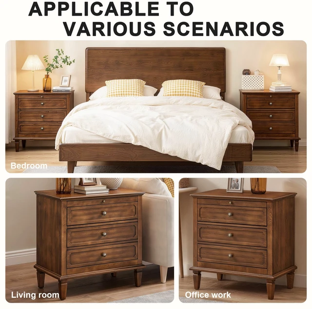 Alt view image 2 of 7 - 3 Drawer Nightstand with Charging Station, Dresser Chest Drawers with USB and Type Port and Outlets Bedside Table