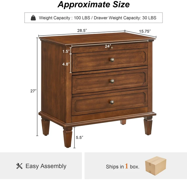 Alt view image 6 of 7 - 3 Drawer Nightstand with Charging Station, Dresser Chest Drawers with USB and Type Port and Outlets Bedside Table