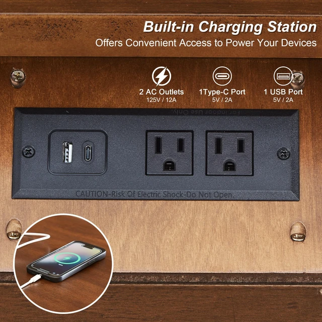 Alt view image 4 of 7 - 3 Drawer Nightstand with Charging Station, Dresser Chest Drawers with USB and Type Port and Outlets Bedside Table