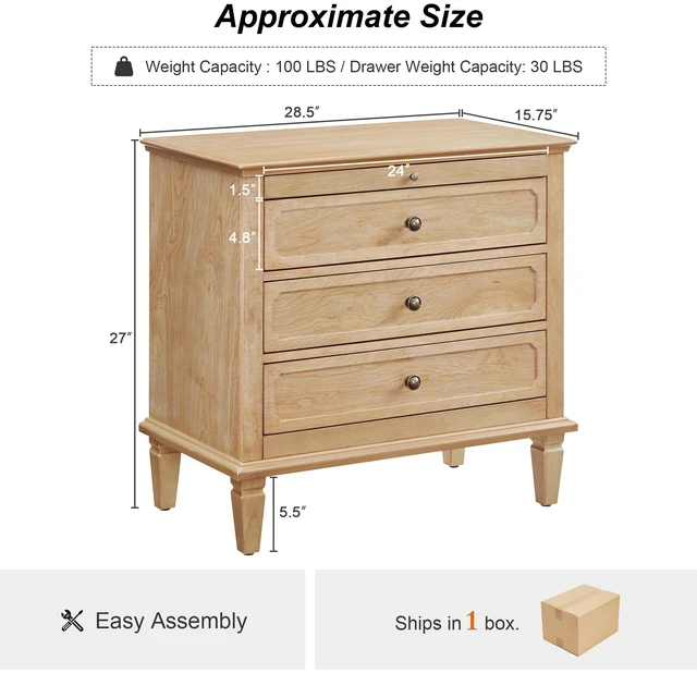 Alt view image 7 of 7 - 3 Drawer Nightstand with Charging Station, Wooden Bedside Chest with USB Type Ports and Power Outlets Storage Cabinet