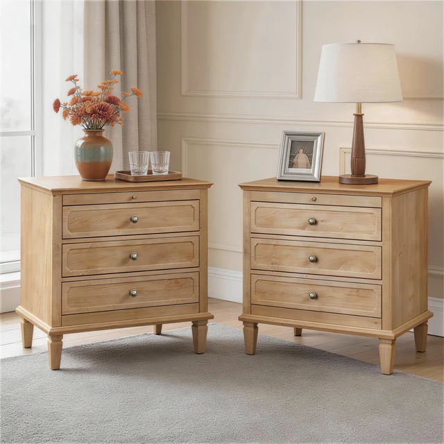 Alt view image 4 of 7 - 3 Drawer Nightstand with Charging Station, Wooden Bedside Chest with USB Type Ports and Power Outlets Storage Cabinet