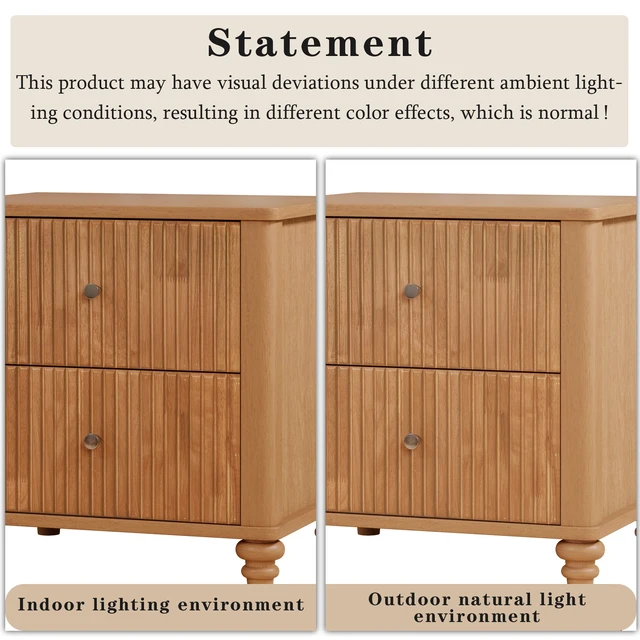 Alt view image 7 of 7 - Eta Fluted Nightstand 2 Piece Set, 21.65 Inch Wide Side Table with 3 Drawers Mid Century Night Stand with Metal Handle