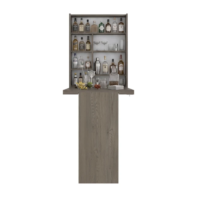 Alt view image 6 of 7 - Wall Foldable Counter Table with Multiple Shelves, Space Saving Design for Kitchen and Dining, Light Gray, Particle