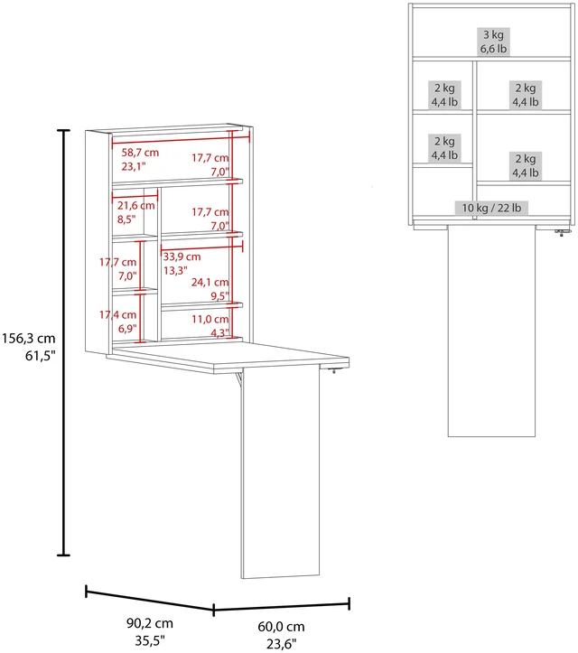 Alt view image 6 of 7 - Wall Foldable Counter Table with Multiple Shelves, Space Saving Design for Kitchen and Dining, Light Gray, Particle