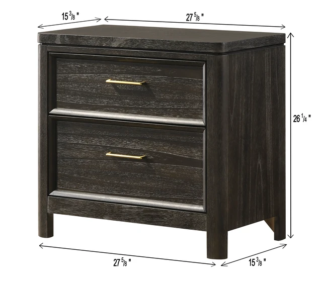 Alt view image 3 of 5 - 1 pc Nightstand Two Storage Drawers Brown Finish Accents Wooden Furniture, Brown Grey, Wood