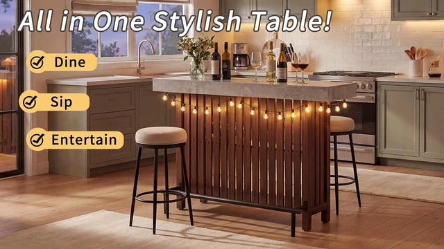 Alt view image 3 of 7 - Sideboard Table, Counter Height Table and Bar with Wine Storage Top Wine Cabinet with Footrest and 2 Tier Rack Suitable