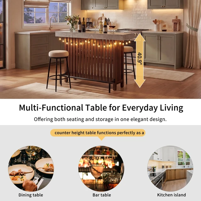 Alt view image 4 of 7 - Sideboard Table, Counter Height Table and Bar with Wine Storage Top Wine Cabinet with Footrest and 2 Tier Rack Suitable
