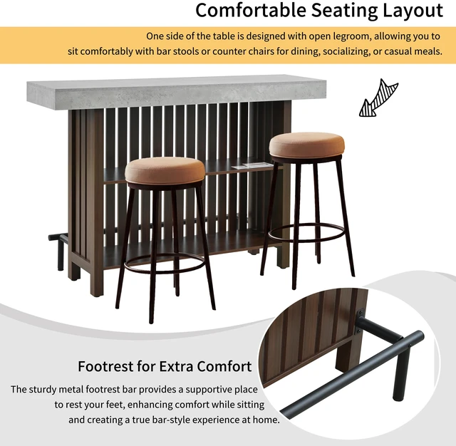 Alt view image 6 of 7 - Sideboard Table, Counter Height Table and Bar with Wine Storage Top Wine Cabinet with Footrest and 2 Tier Rack Suitable
